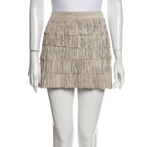 MICHAEL KORS - Leather Fringe Mini Skirt